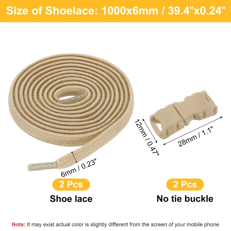 Elastic Tieless Shoe Laces for Adults Sneakers, Khaki