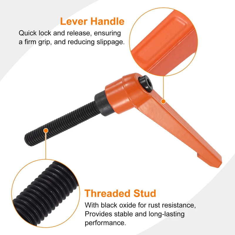 Clamping Lever Handles for Lathe, M12x70mm Male Thread Orange