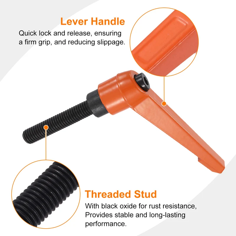 Clamping Lever Handles for Lathe, M12x60mm Male Thread Orange 2Pcs