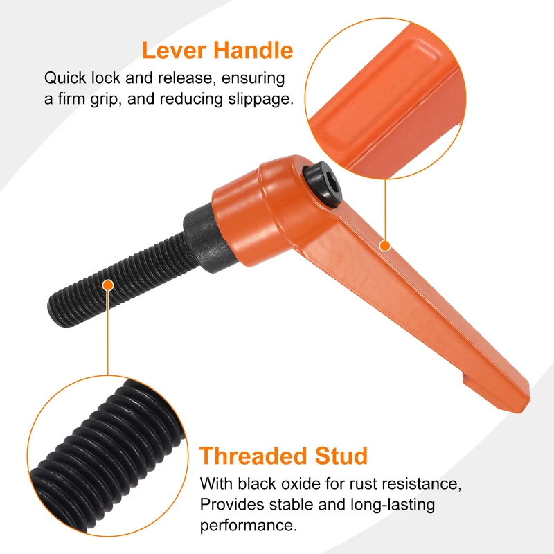 Clamping Lever Handles for Lathe, M12x50mm Male Thread Orange 4Pcs