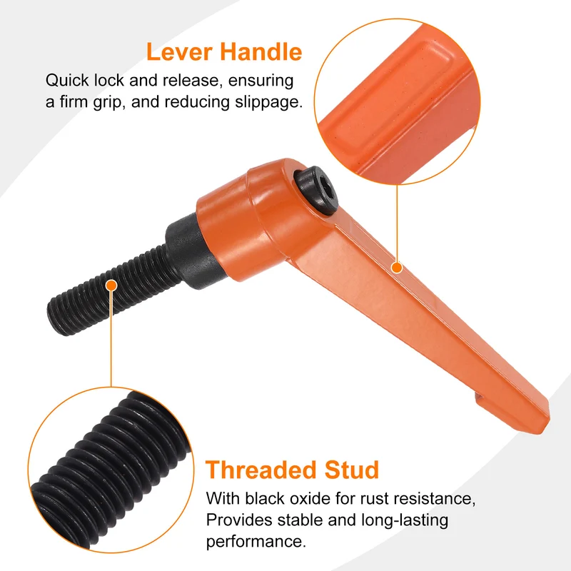 Clamping Lever Handles for Lathe, M12x40mm Male Thread Orange 2Pcs
