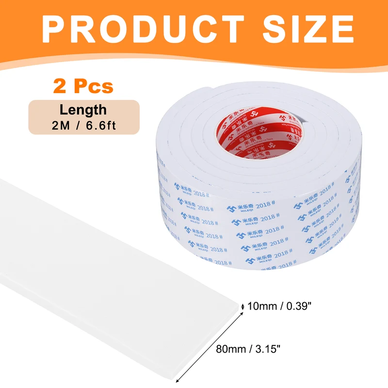 2pcs Foam Tape 80mm W x 10mm t x 2M Weather Stripping White for Door Window