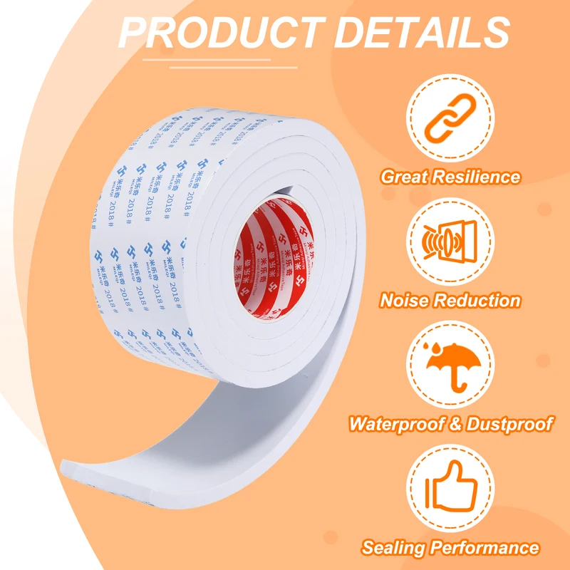 2pcs Foam Tape 80mm W x 10mm t x 2M Weather Stripping White for Door Window