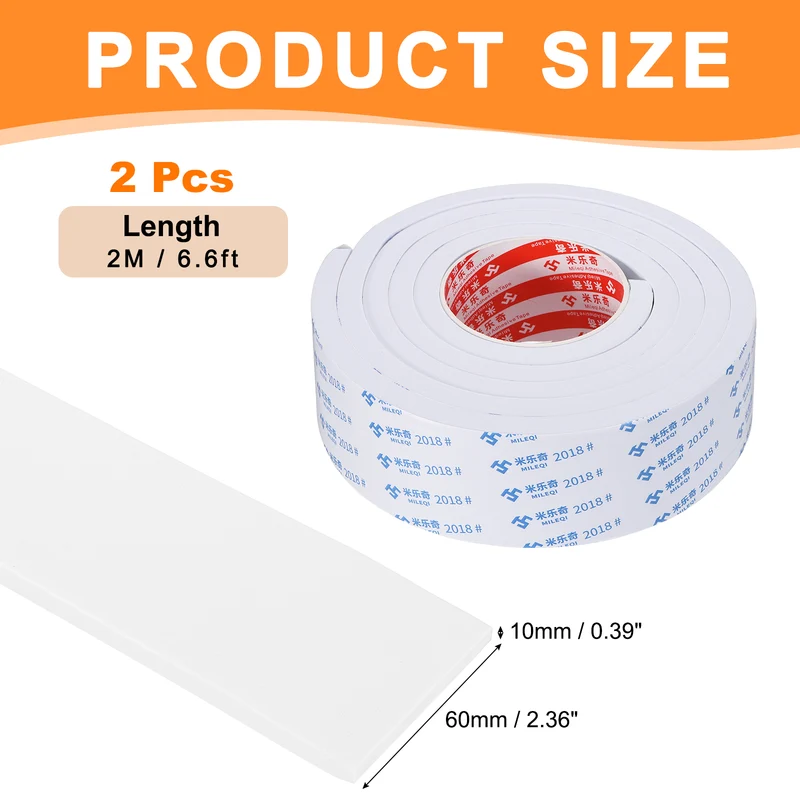 2pcs Foam Tape 60mm W x 10mm t x 2M Weather Stripping White for Door Window