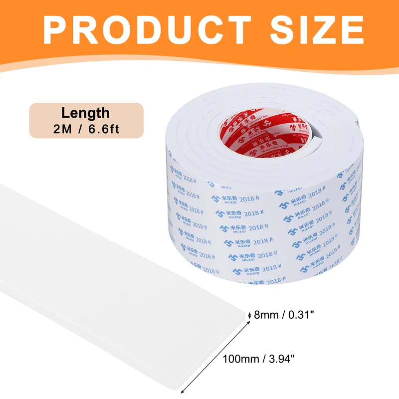 Foam Tape 100mm W x 8mm t x 2M Weather Stripping White for Door Window