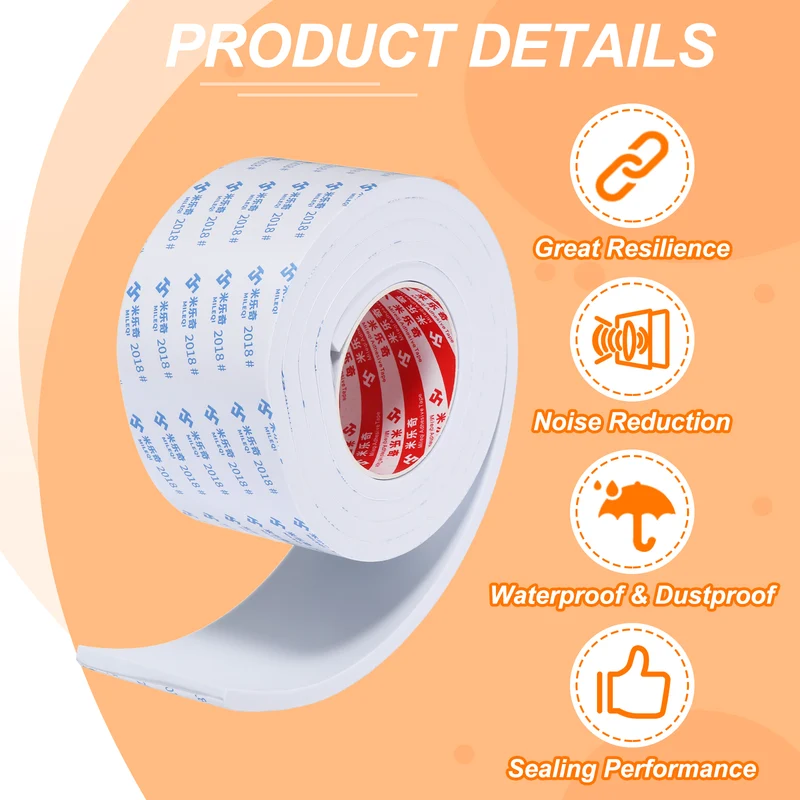 2pcs Foam Tape 80mm W x 8mm t x 2M Weather Stripping White for Door Window