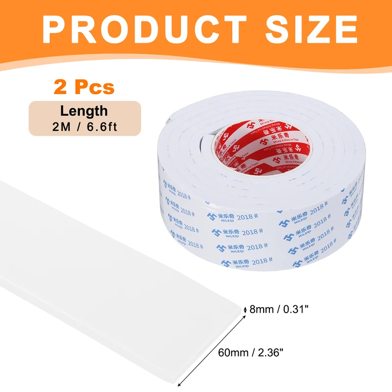 2pcs Foam Tape 60mm W x 8mm t x 2M Weather Stripping White for Door Window