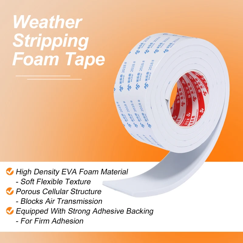 2pcs Foam Tape 60mm W x 8mm t x 2M Weather Stripping White for Door Window