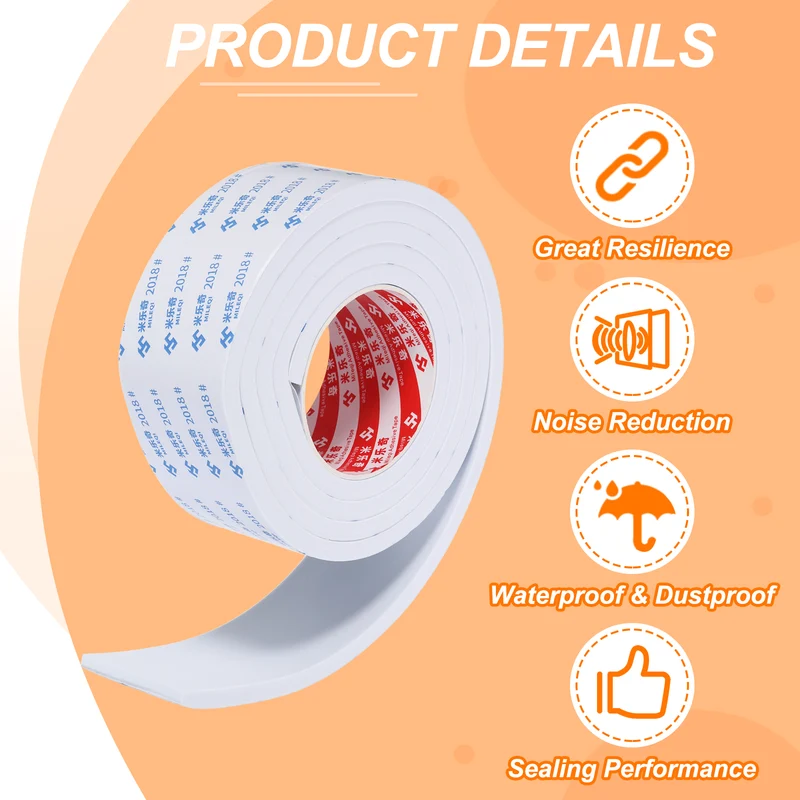 2pcs Foam Tape 60mm W x 8mm t x 2M Weather Stripping White for Door Window