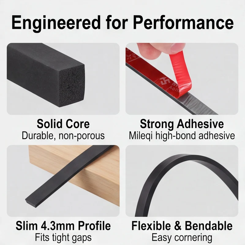 4 Pcs Solid Neoprene Rubber Strips 9/16" W x 1/8" t x 3.3ft l Black