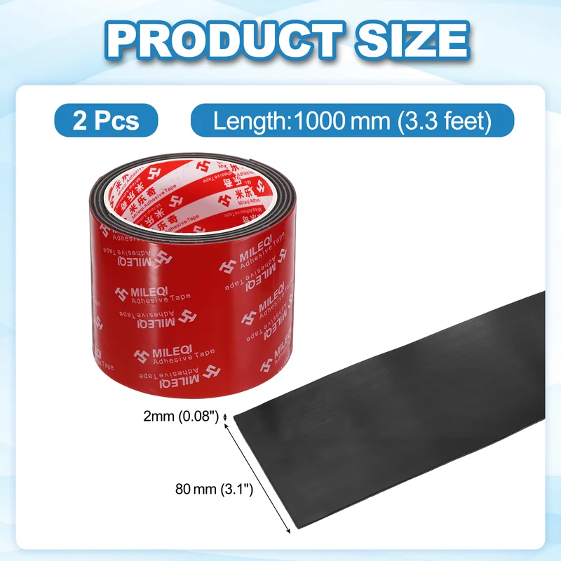 2 Pcs Solid Neoprene Rubber Strips 3 1/8" W x 1/16" t x 3.3ft l Black