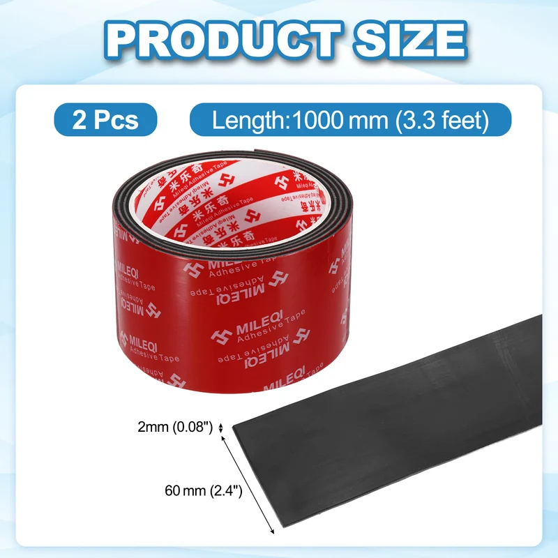 2 Pcs Solid Neoprene Rubber Strips 2 3/8" W x 1/16" t x 3.3ft l Black