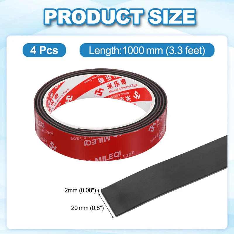 4 Pcs Solid Neoprene Rubber Strips 13/16" W x 1/16" t x 3.3ft l Black