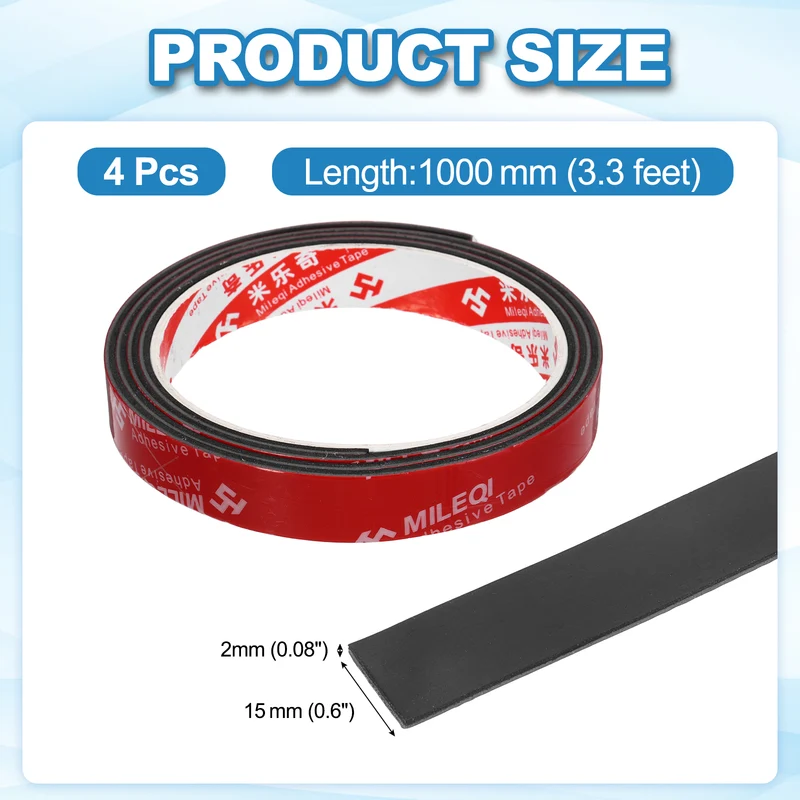 4 Pcs Solid Neoprene Rubber Strips 9/16" W x 1/16" t x 3.3ft l Black
