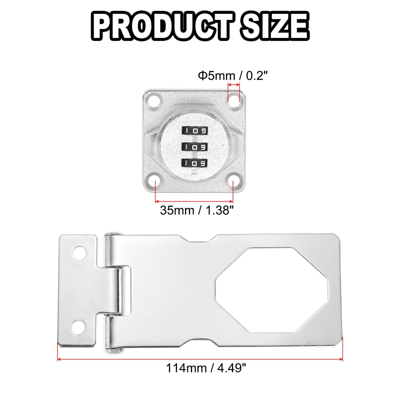 Cabinet Combination Lock, Double Hole Cabinet Password Hasp Locks Galvanized Alloy with 3 Digit Password for Drawer and Cabinet, Silver