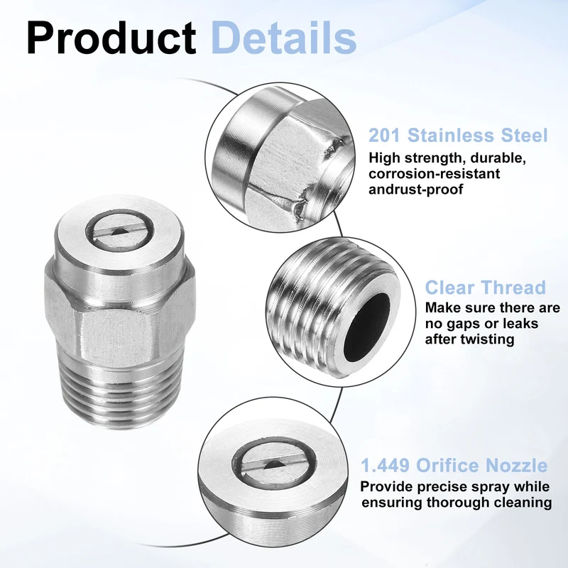 4pcs 50 Degree Surface Clean Tip 1/4 Inch NPT Male 1.449 Orifice Spray Nozzles