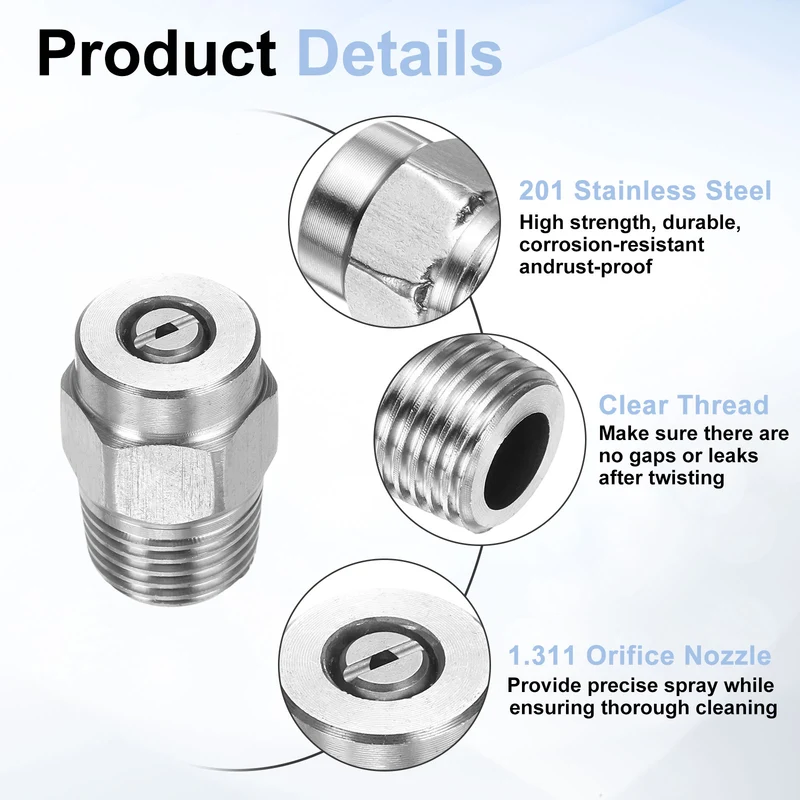 4pcs 50 Degree Surface Clean Tip 1/4 Inch NPT Male 1.311 Orifice Spray Nozzles