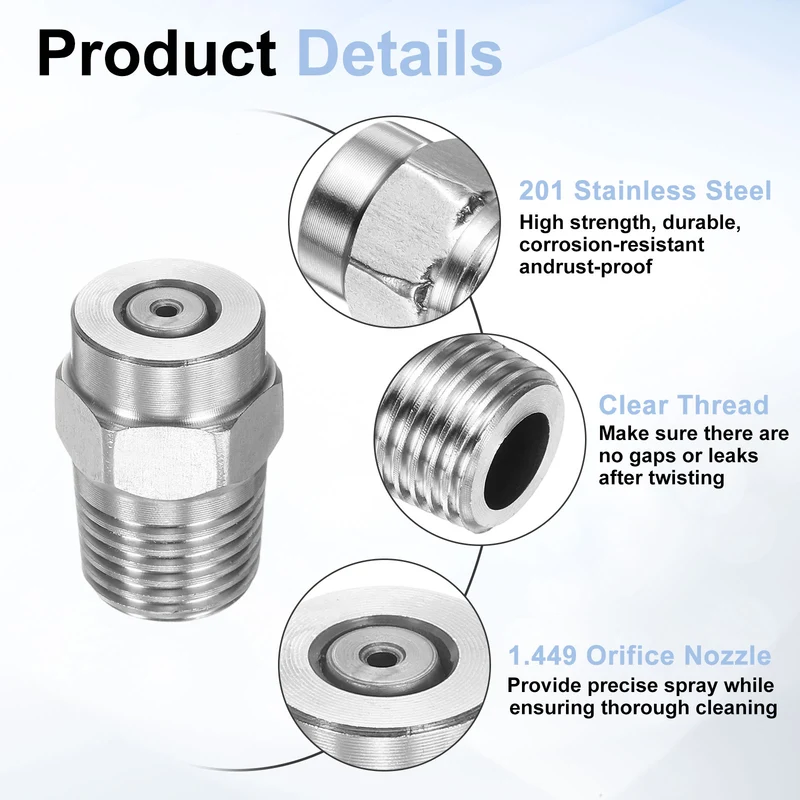 4pcs 0 Degree Surface Clean Tip 1/4 Inch NPT Male 1.449 Orifice Spray Nozzles