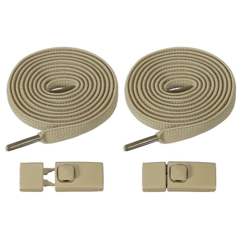 No Tie Shoelaces with 2 Metal Square Buckle Clips, 1Pair & Khaki
