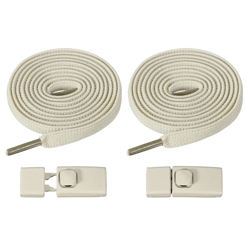 No Tie Shoelaces with 2 Metal Square Buckle Clips, 1Pair & Beige