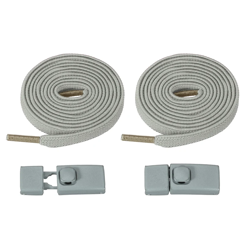 No Tie Shoelaces with 2 Metal Square Buckle Clips, 1Pair & Light Gray