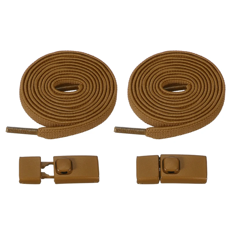 No Tie Shoelaces with 2 Metal Square Buckle Clips, 1Pair & Brown