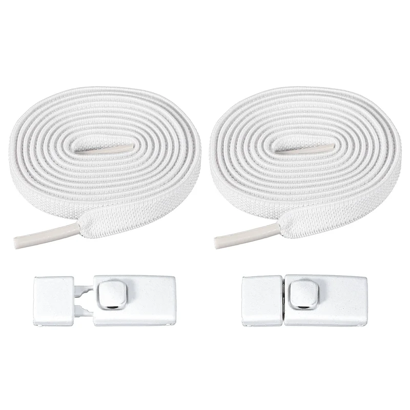No Tie Shoelaces with 2 Metal Square Buckle Clips, 1Pair & White