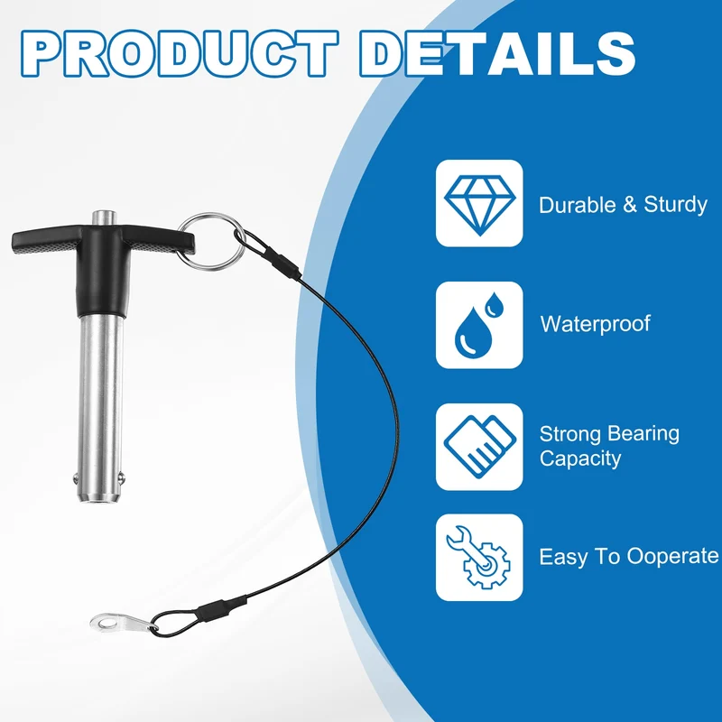 2Pcs T-Handle Quick Release Pin 1/2" x 2" (Dia x L) 304 Stainless Steel