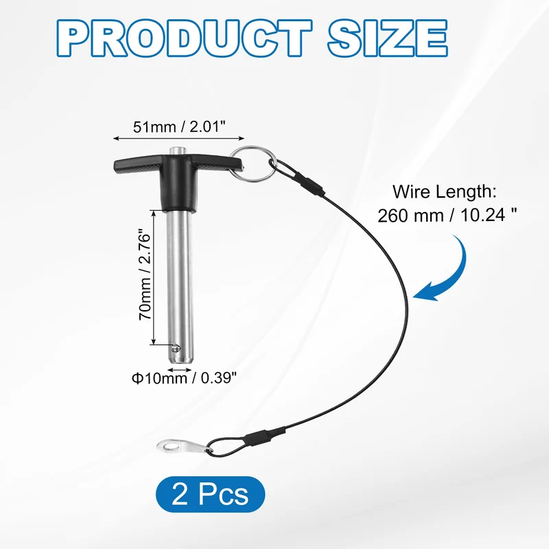 2Pcs T-Handle Quick Release Pin 3/8"x2-3/4" (Dia x L) 304 Stainless Steel
