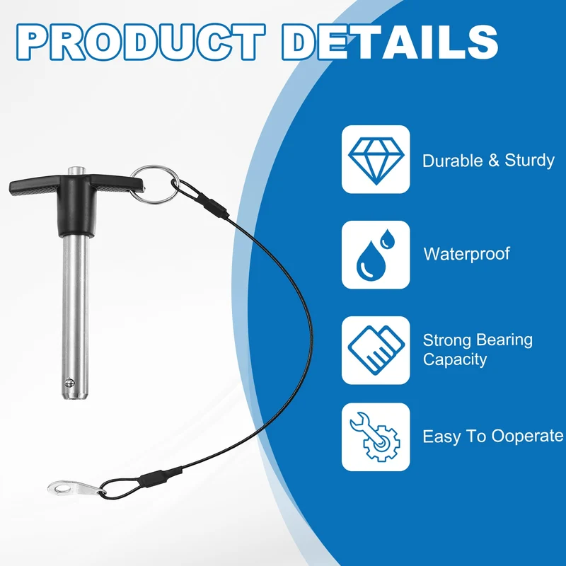 2Pcs T-Handle Quick Release Pin 3/8"x2-3/4" (Dia x L) 304 Stainless Steel