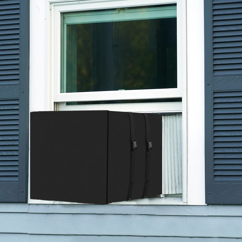 Air Conditioner Cover for Outside Units, 27.5x23x19 inch 600D Waterproof Window AC Unit Cover Dustproof Outdoor Window AC Protection Covers for Outdoor, Black