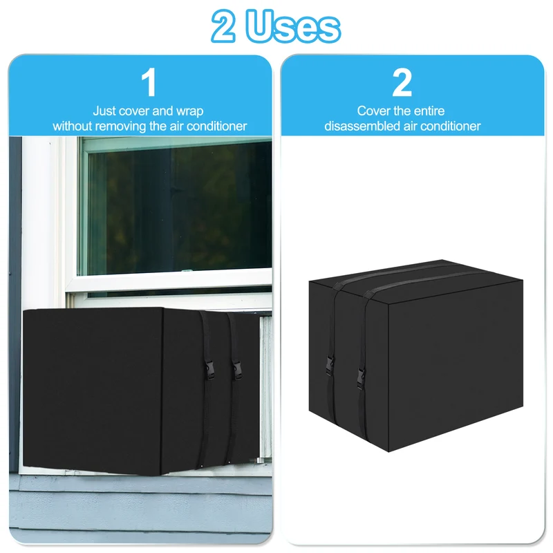 Air Conditioner Cover for Outside Units, 17x12x13 inch 600D Waterproof Window AC Unit Cover Dustproof Outdoor Window AC Protection Covers for Outdoor, Black