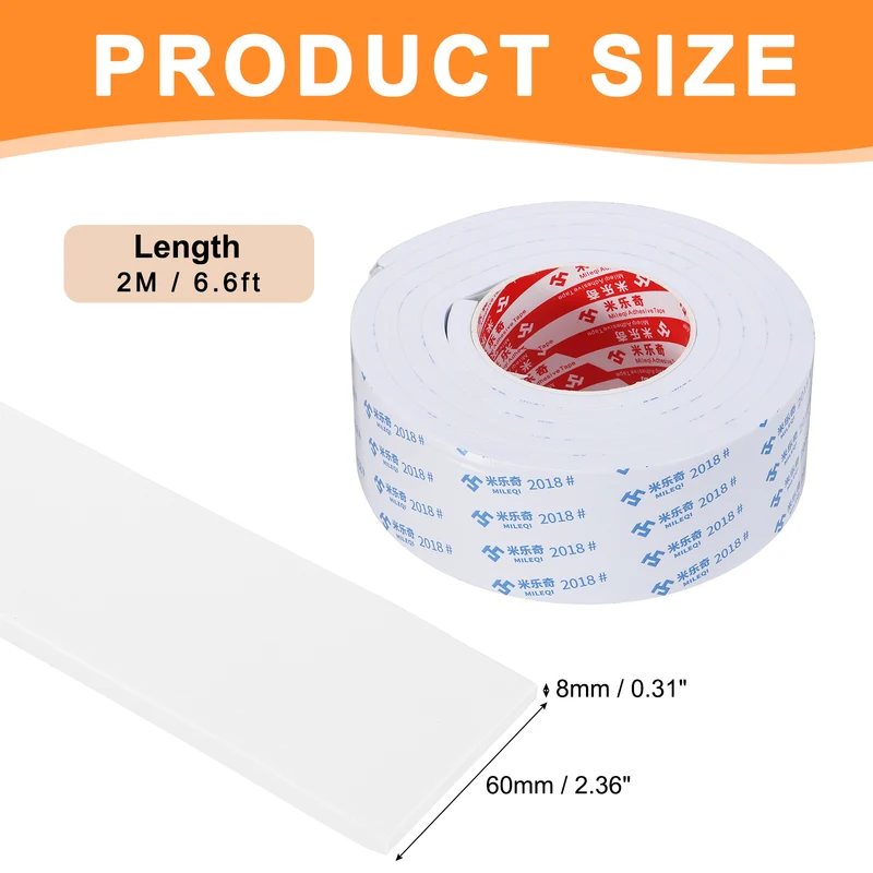 Foam Tape 60mm W x 8mm t x 2M Weather Stripping White for Door Window