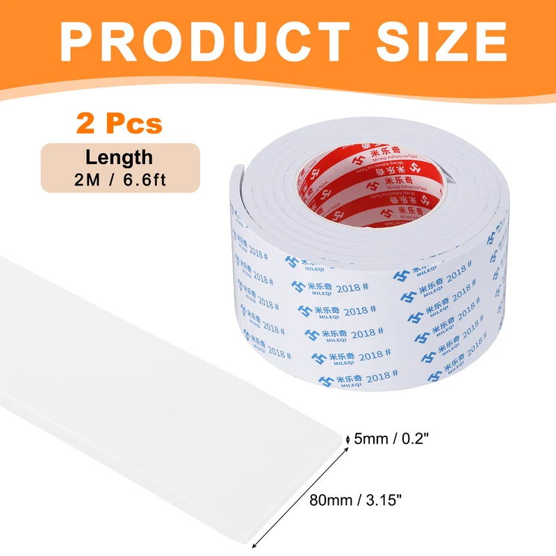 2pcs Foam Tape 80mm W x 5mm t x 2M Weather Stripping White for Door Window