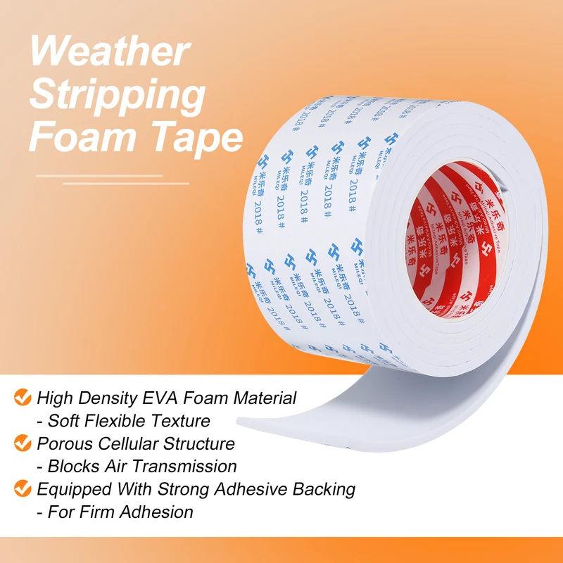 2pcs Foam Tape 80mm W x 5mm t x 2M Weather Stripping White for Door Window