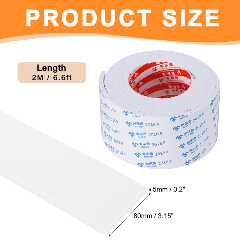 Foam Tape 80mm W x 5mm t x 2M Weather Stripping White for Door Window