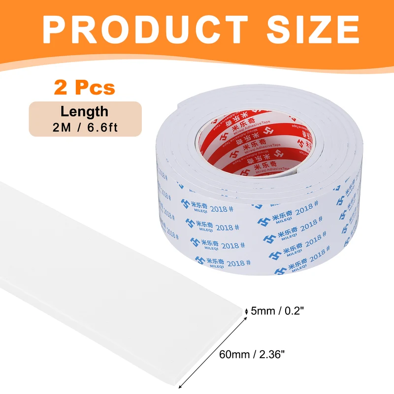2pcs Foam Tape 60mm W x 5mm t x 2M Weather Stripping White for Door Window