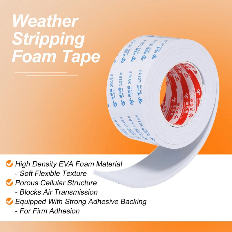 2pcs Foam Tape 60mm W x 5mm t x 2M Weather Stripping White for Door Window