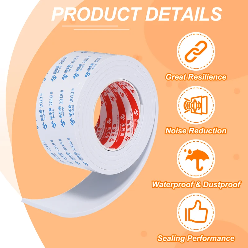 2pcs Foam Tape 60mm W x 5mm t x 2M Weather Stripping White for Door Window