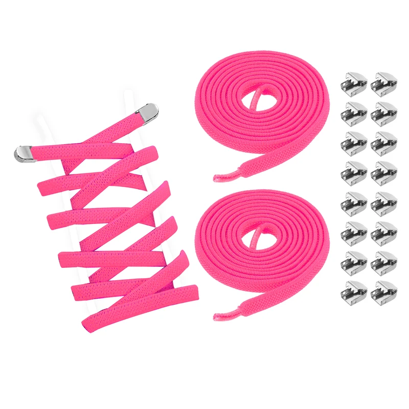 3Pairs No Tie Shoe Laces, Elastic Tieless Shoelaces with End Clips, Rose Red