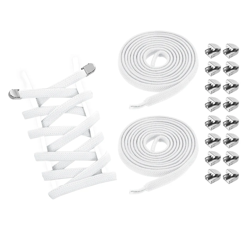 3Pairs No Tie Shoe Laces, Elastic Tieless Shoelaces with End Clips, White