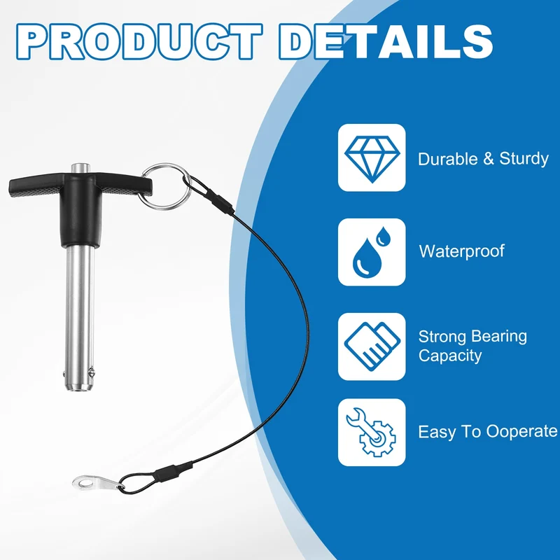 2Pcs T-Handle Quick Release Pin 3/8" x 2" (Dia x L) 304 Stainless Steel