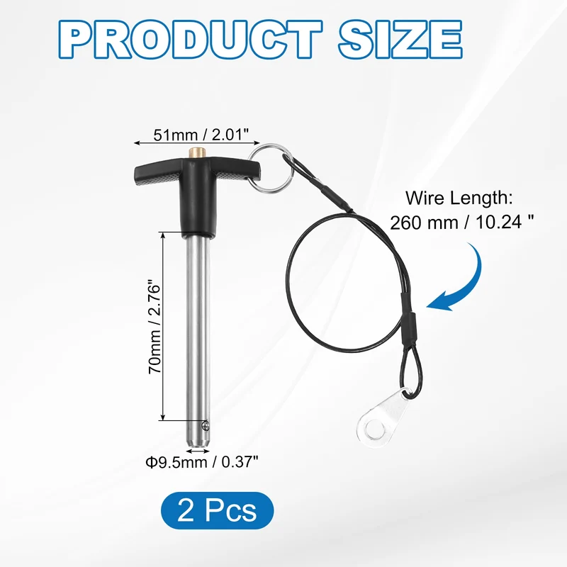 2Pcs T-Handle Quick Release Pin 3/8" x 2-3/4" (Dia x L) 304 Stainless Steel
