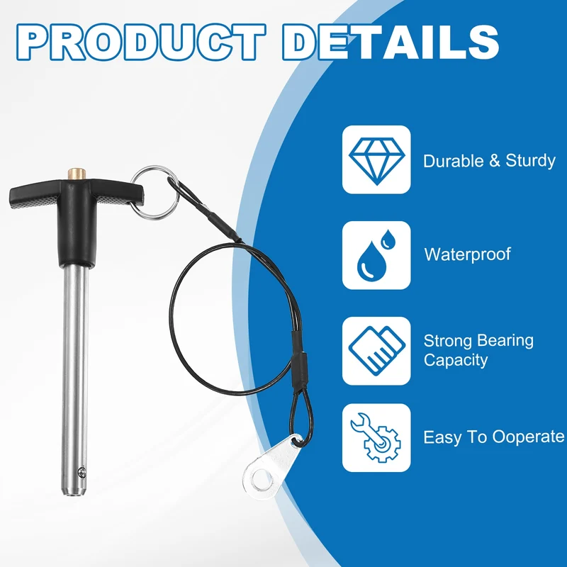 2Pcs T-Handle Quick Release Pin 3/8" x 2-3/4" (Dia x L) 304 Stainless Steel