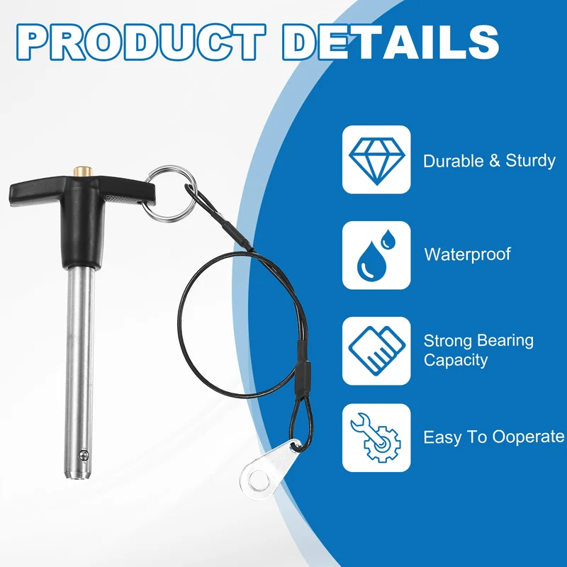 2Pcs T-Handle Quick Release Pin 3/8" x 2-3/8" (Dia x L) 304 Stainless Steel