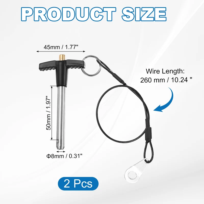 2Pcs T-Handle Quick Release Pin 5/16" x 2" (Dia x L) 304 Stainless Steel