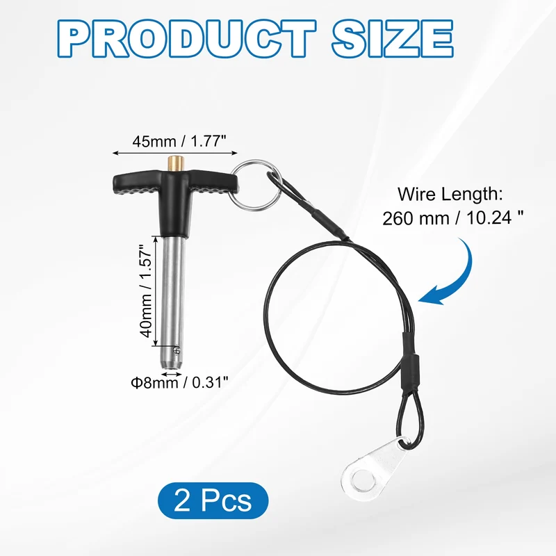 2Pcs T-Handle Quick Release Pin 5/16" x 1-9/16" (Dia x L) 304 Stainless Steel