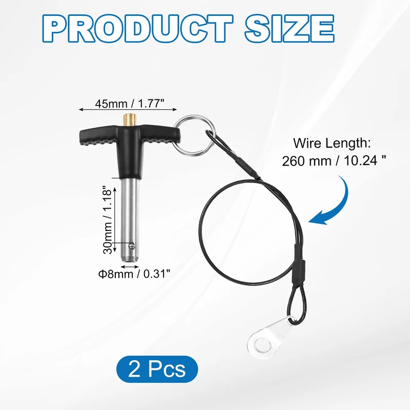 2Pcs T-Handle Quick Release Pin 5/16" x 1-3/16" (Dia x L) 304 Stainless Steel