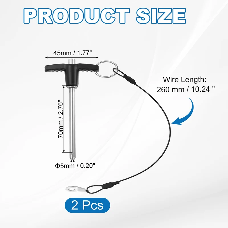 2Pcs T-Handle Quick Release Pin 3/16" x 2-3/4" (Dia x L) 304 Stainless Steel