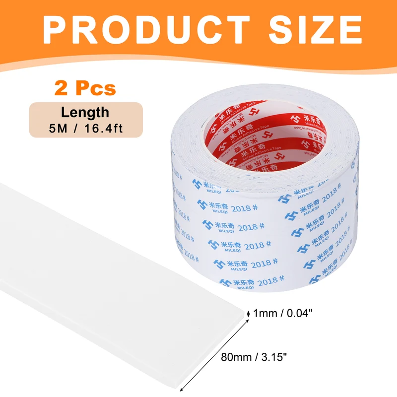2pcs Foam Tape 80mm W x 1mm t x 5M Weather Stripping White for Door Window